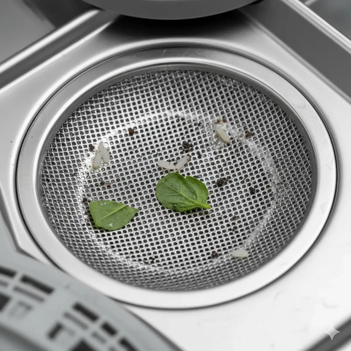 Kepez'de tamir ihtiyacı olan bir bulaşık makinesinin tıkanmış alt filtresinin, sorunu gösteren yakın plan teknik fotoğrafı.